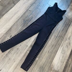 Black Denim Laced up jumpsuit/Romper Size L